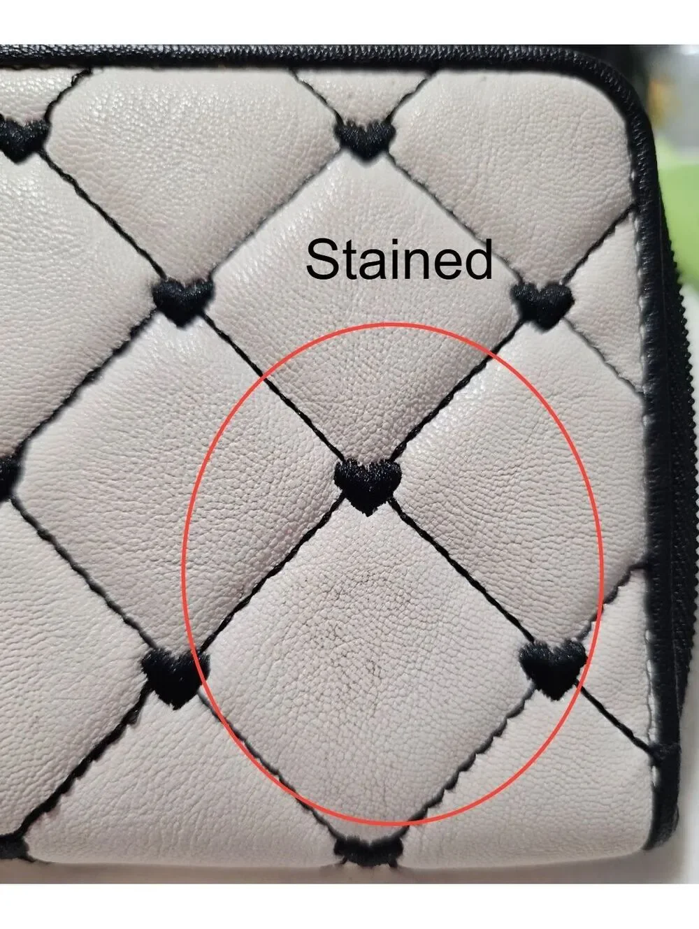Luv Betsey Quilted Mini Wallet White/Black Hearts Zip Around – Read Flaws